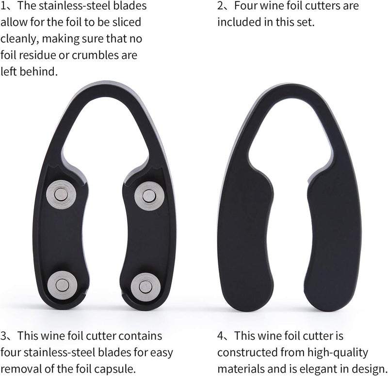 OHMAXHO 4 Pack Wine Foil Cutter Tool,4 Stainless Blades Foil Remover for Wine Bottles,Removes Foil Top Effortlessly,Wine Bottle Opener Accessory,Gift for Wine Lovers,Black - Image 4